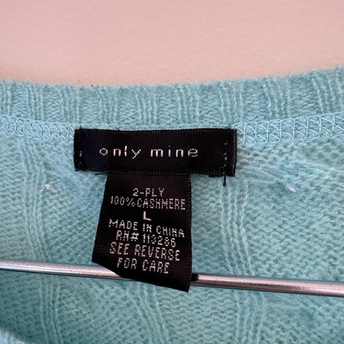 Only Mine 2-fädig 100% Kaschmir U-Ausschnitt blau Zopfmuster Oberteil Pullover L klassisch - Bild 6 von 12