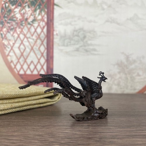 Mini Chinesische Bronzeguss Phönix Figur Statue Netsuke Sammlerstück Tischdeko - Bild 4 von 8