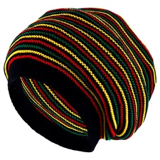 Deep Crown Oversized RGY Striped 100% Acrylic Rasta Skully Beanie- FREE SHIPPING