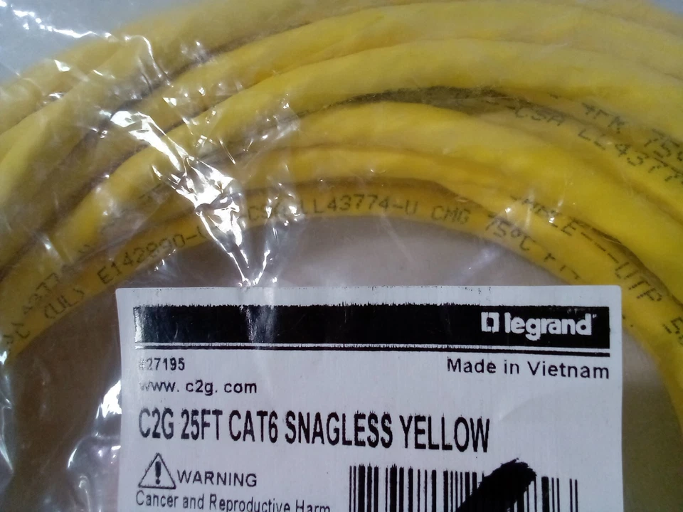 Legrand C2G 25ft CAT6 Snagless Yellow Cord - Image 3 of 4