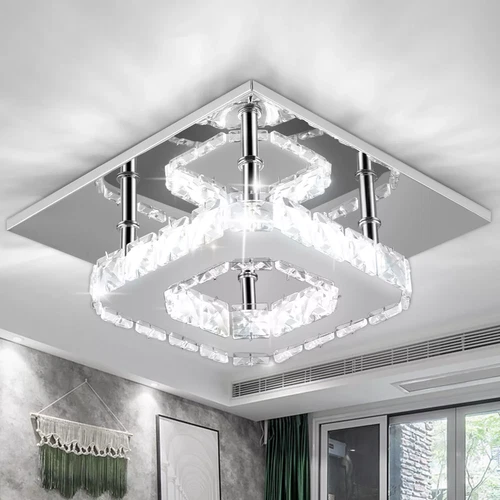 Crystal Ceiling Light LED Lamp Light Room Chandelier Living Pendant LED Square - Picture 3 of 14