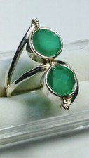 CUTE TWIN SEA GREEN CHALCEDONY IN STERLING SILVER 925 RING SIZE 7.0