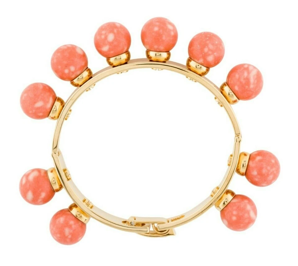 Lele Sadoughi Bracelet bangle Cuff Coral Howlite Bead 22k Gold Plated - Image 2 of 4