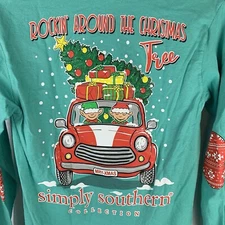 Simply Southern T Shirt Women’s Small Green Long Sleeve Rocking Christmas Tree