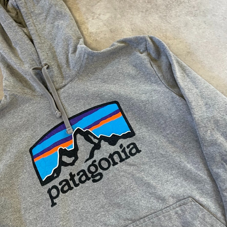 Patagonia Hoodie Mens Small Spellout Graphic Pull Over Sweatshirt, Grey image 3