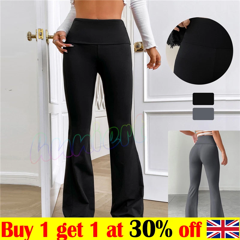 Women High Waist Flare Bootcut Yoga Pants Straight Wide Leg Casual Trousers  UK