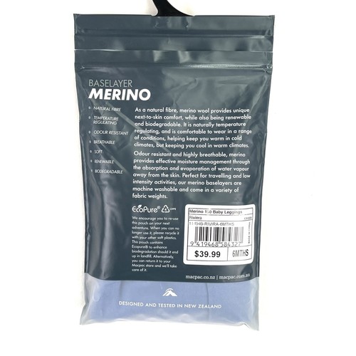Macpac Baby Leggings Geothermal Base Layer Long Merino Wool Blue Size 00 - Picture 5 of 5