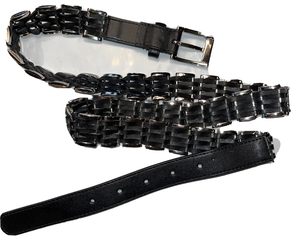 CINTO DE ALÇA preto prata XL trançado CADEIA elos unissex 39-43” New York Co. 1,25”w - Imagem 2 de 4