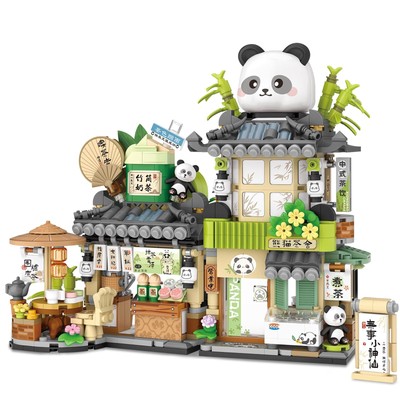 Street View Tea Shop Mini Building Blocks MOC Creative Building Toys Cute Pan...