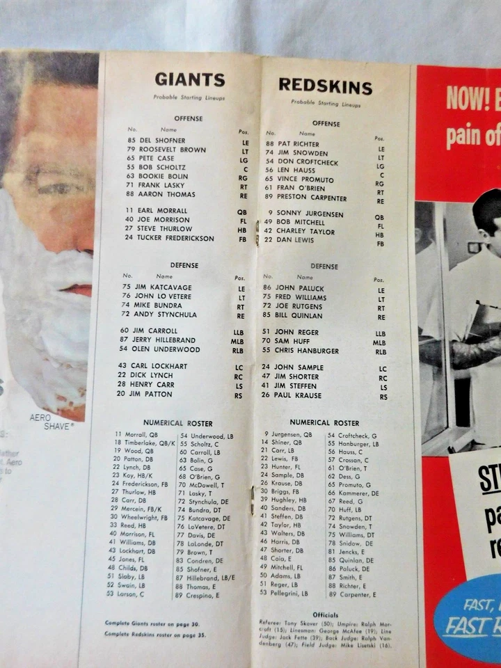 November 7 1965 New York Giants Vs Washington Redskins NFL Illustrated Program - Image 2 of 3