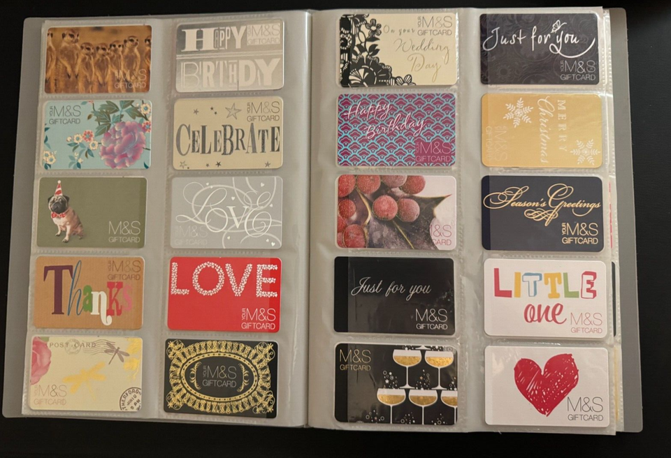 Folder of 240 UK Marks & Spencer M&S Gift Cards NO VALUE All