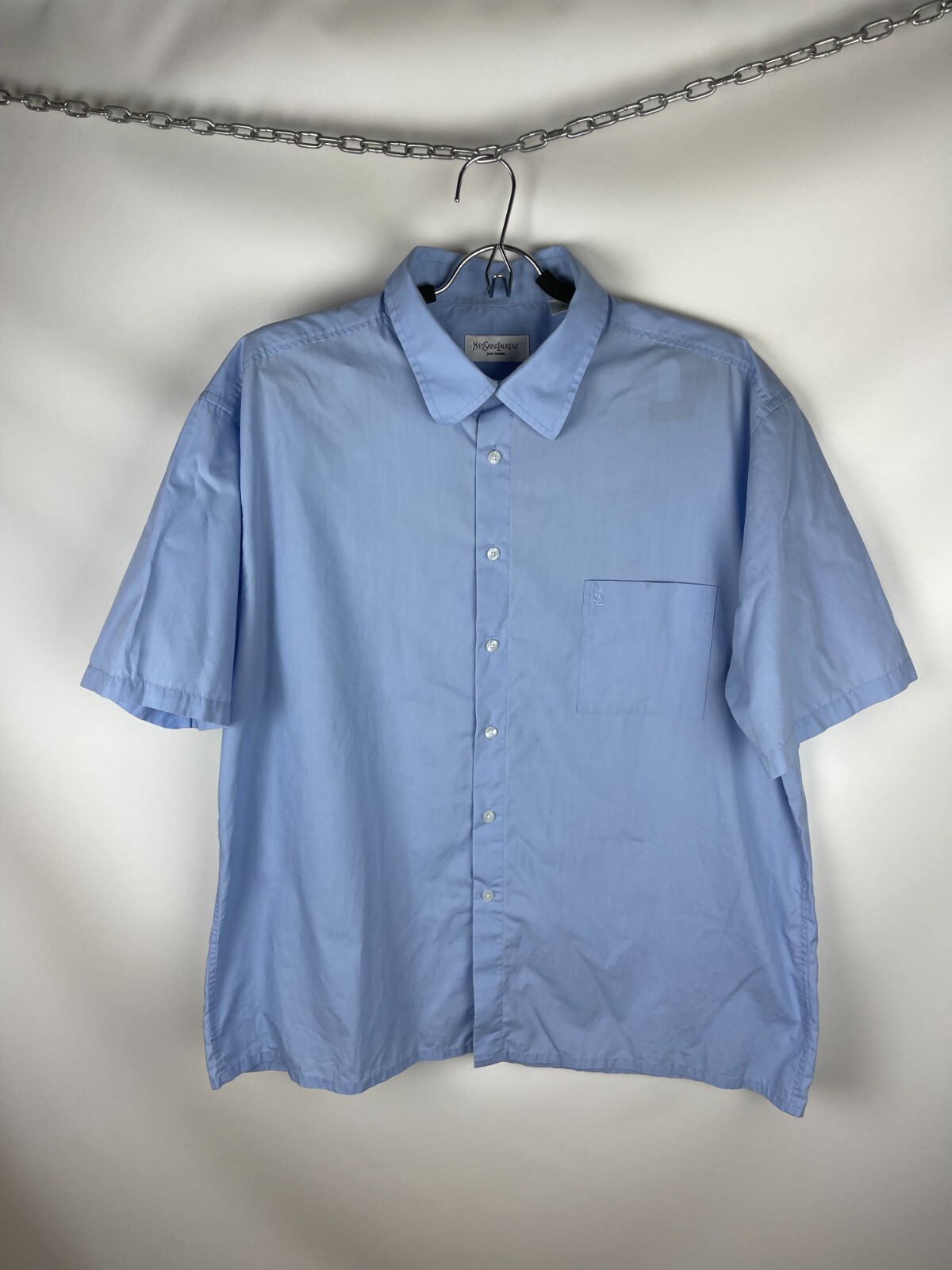 Camicia Yves Saint Laurent vintage blu con logo ricamato