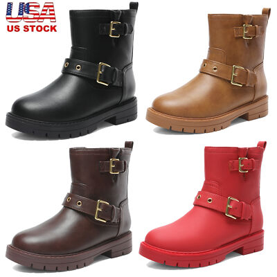 Kids Girls Fashion Ankle Boots Waterproof Side Zipper Riding Boots