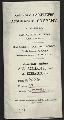 1906 Newfoundland Railway Passengers Assurance Company Policy To Newfoundlander