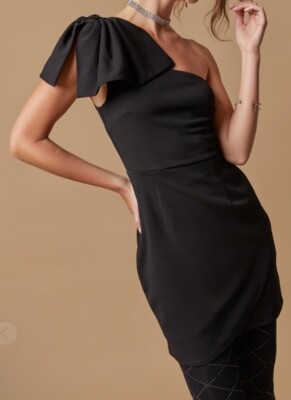 Francesca's NWT Klarissa Bow One Shoulder Mini Dress - Black