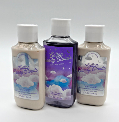 X3Bath & Body Works Shower Gel & Body Lotion COTTON CANDY CLOUDS