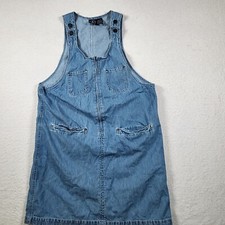 I AM Vintage 90s Denim Jumper Dress Sleeveless Women  s Size Medium 1/2 Zip