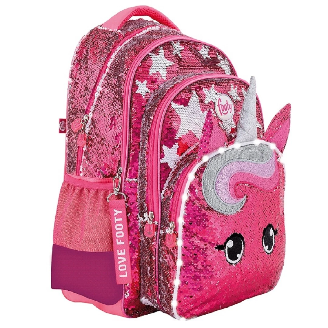 Footy Unicorno Paillettes Fucsia Led Grande Zaino Scuola Elementare Bambina