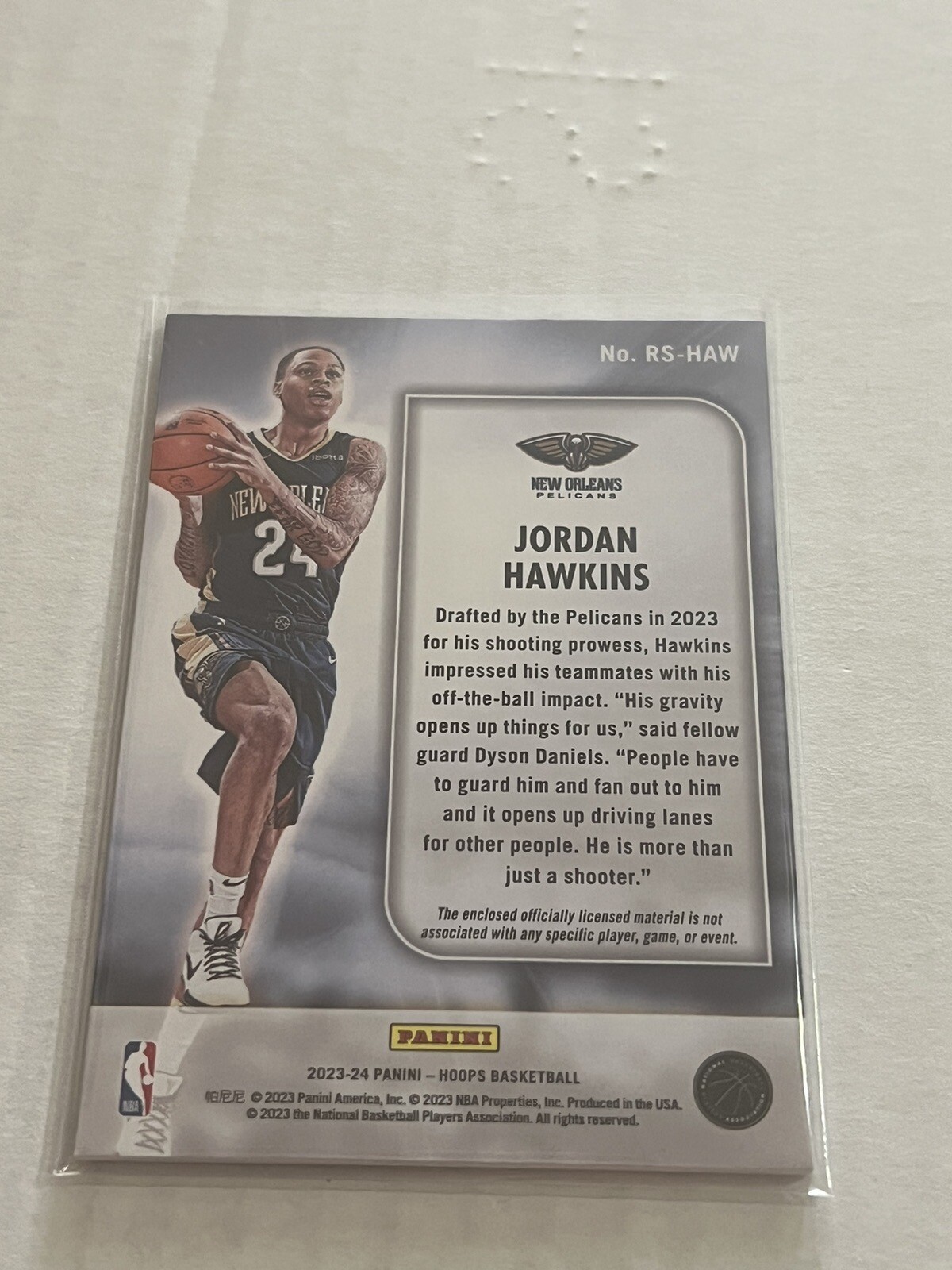 202324 NBA Hoops Jordan Hawkins RC Rookie Rise N Shine Relic Pelicans