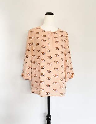 ESSENTIAL ANTWERP crepe fabric eye print 3/4 cuff sleeve top / sz 40 / AU 10 12