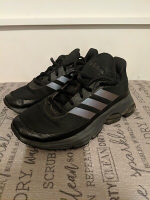Adidas Quadcube Turnschuhe UK Größe 3 Damen schwarz mit lila 3 Streifen Fitnessstudio Laufen ''