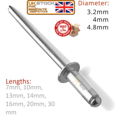 POPNIETEN 3,2mm, 4mm, 4,8mm Aluminium Domkopf Blind GÜNSTIGSTE NEU KAF