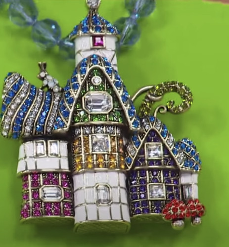 HEIDI DAUS The Witzend Cottage Crystal Enamel Brooch Pin RET $190 Cute!!