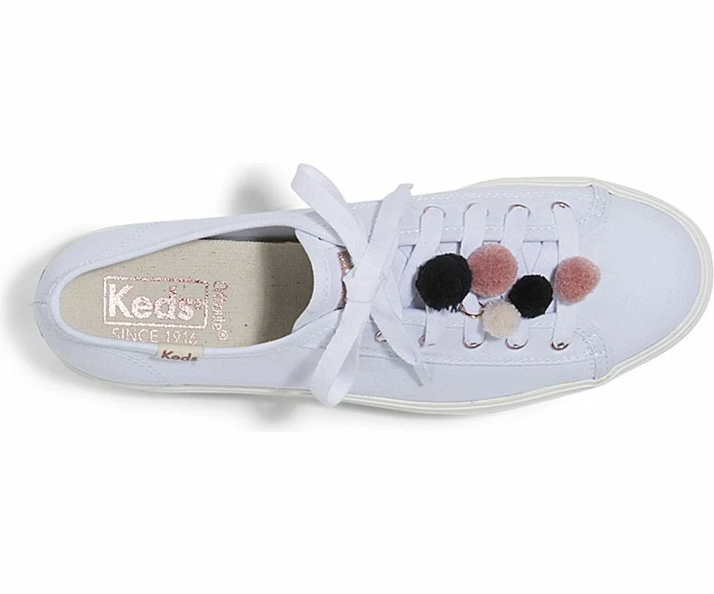 Keds Womens Triple Kick Pom Pom Sneakers White