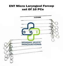 ENT Micro Laryngeal Forceps Set Of 10 PCs, Scissor Grasper Biopsy Cup Etc, 2X250