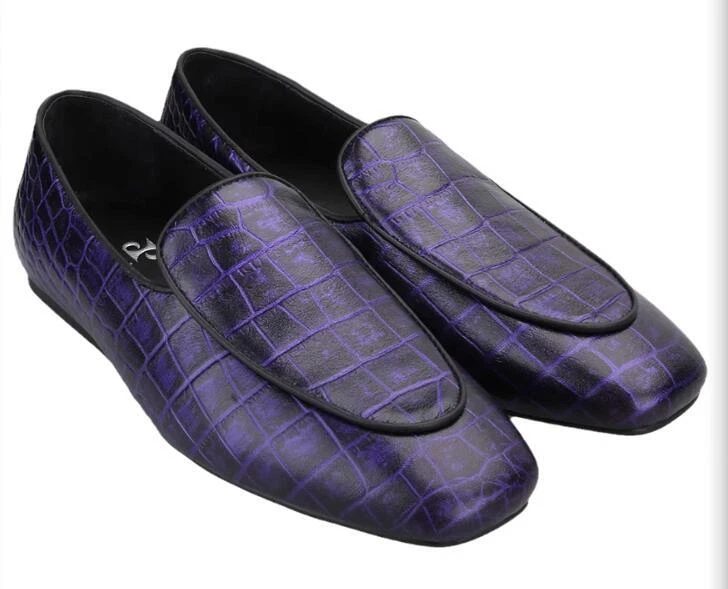 Zapatos de vestir de cuero mocasines sin cordones texturizados puntera cuadrada británica de moda para hombre  Foto 2 de 4