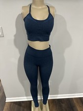 Yoga set Size Large Padded Sports Bra High Rise new Blue Scrunch Leggings