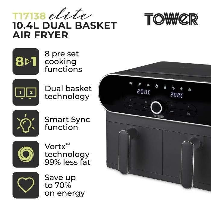 Tower Vortx Elite T17138 10.4L Air Fryer Grey