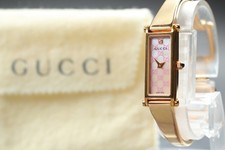  Near MINT GUCCI 1500L Gold white Dial GG mark Women Quartz Watch From JAPAN