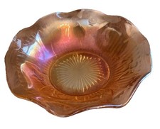 Vintage Iridescent Glass Bowl Marigold  Orange Scalloped Edge Rim Cottage Core