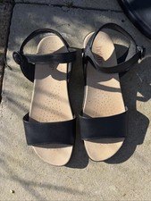 Ladies Hotter Sandals Size 7 Flat Black Stappy New Comfort