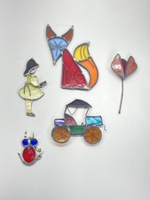 In Need of Repairs - Lot of 5 Vintage Stained Glass Sun Catchers 1970's