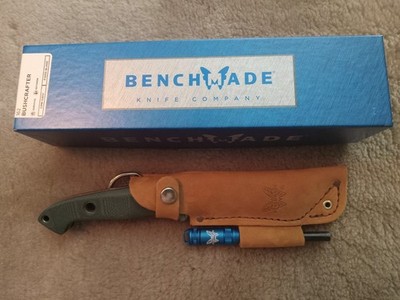 Benchmade 162 Bushcrafter knife w leather sheath and ferro rod