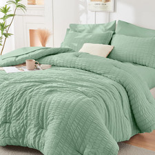 Sage Green Queen Comforter Set Seersucker 7 Pieces, All Season Luxury Bed in a B