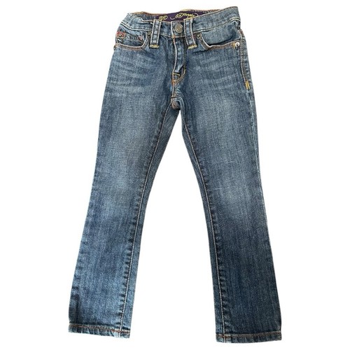 Ed Hardy Uni-Sex Kids 4 Blue Wash Bulldog Union Jack British Flag Bootcut Jeans - Picture 3 of 9