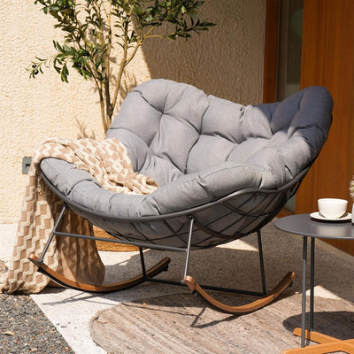 Grand Patio Outdoor Rocking Chair, Oversized Papasan Rocking Chair with Thick Cu