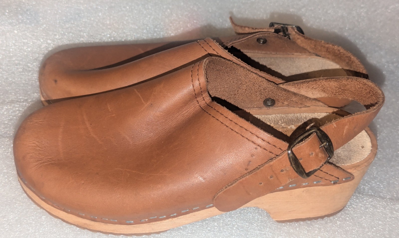 SAOLA Zoccoli donna in pelle marrone taglia 37 slip on svedese suola legno comodi