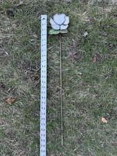 Stained Glass Flower on Heavy Metal Rod Stem Vintage Parts Pieces Salvage Crafts