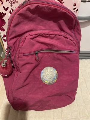 Kipling Large Backpack with Monkey Charm Pink Nylon Adjustable Straps