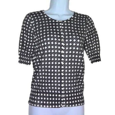 NEW Ann Taylor Sweater Short Sleeve Cardigan 100% Cotton Black / White NWOT Sz S - Image 1 of 4