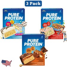 Pure Protein Bars-Variety Pack Chocolat Peanut Caramel,Fruity Pebbles, Cake 12ct