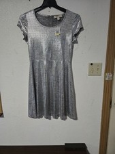MICHAEL KORS Metallic Silver Disco Sparkle Dress, Sz M, Cocktail Party, NWT