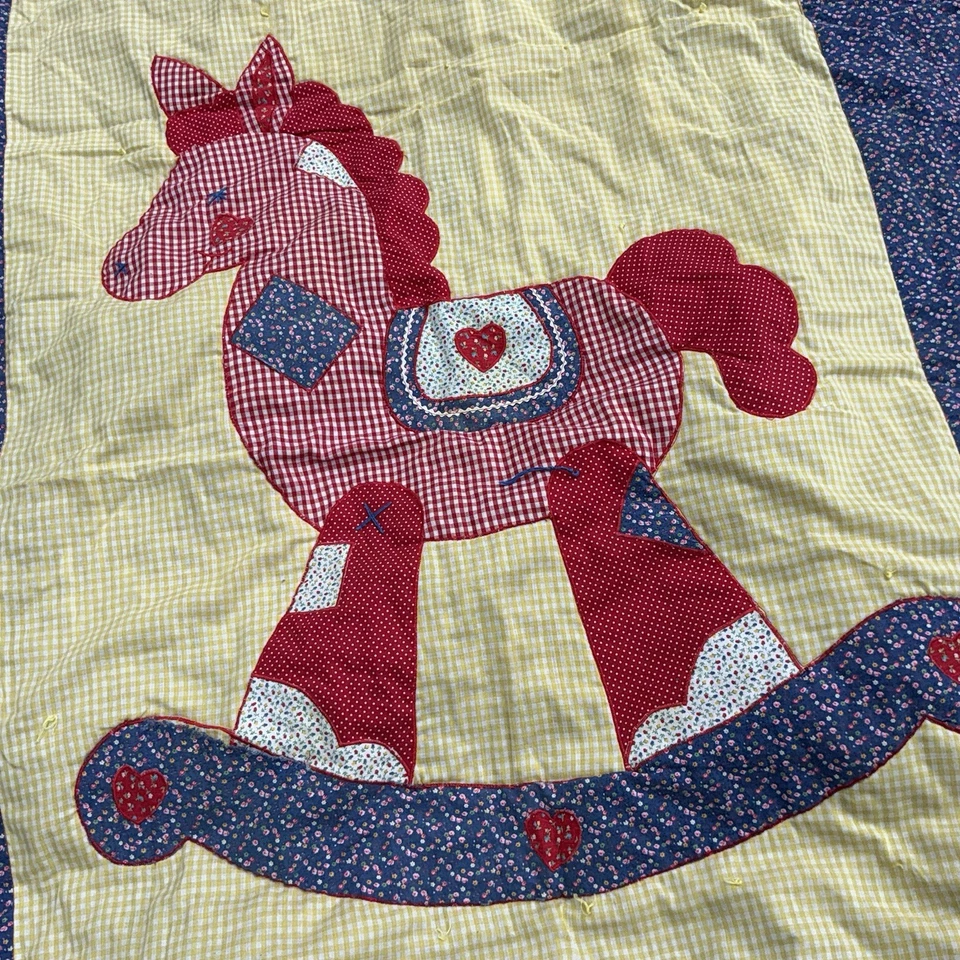 Edredón Caballo Mecedor Calico Guinga Habitación Bebé Cuna Guardería 58" x 43" De Colección Foto 2 de 4