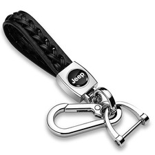 Jeep In Black Braided Rope Style Genuine Leather Chrome Hook Key Chain