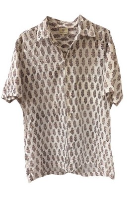 Anokhi Shirt Men's White Floral Print Short Sleeve Cotton Button Up Fitted SZ SM