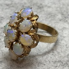 Vintage 14K Signed yellow Gold Opal Cluster Cabochon 5.9g Size 7.5 Ring